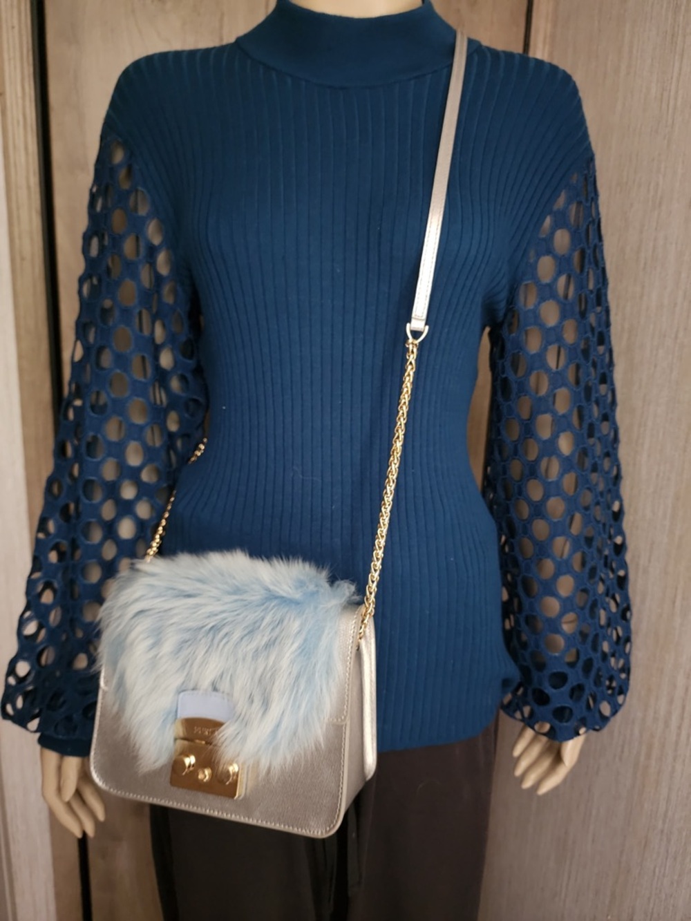 Furla Blue Faux Fur With Bonus colorful Butterfly Flap Crossbody - Picture 3 of 13